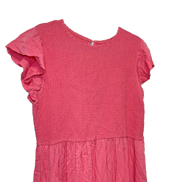 ZESICA Women's Flutter Short Sleeve Elastic Waist Tiered Midi Dress Pink Sz XXL - Picture 3 of 7